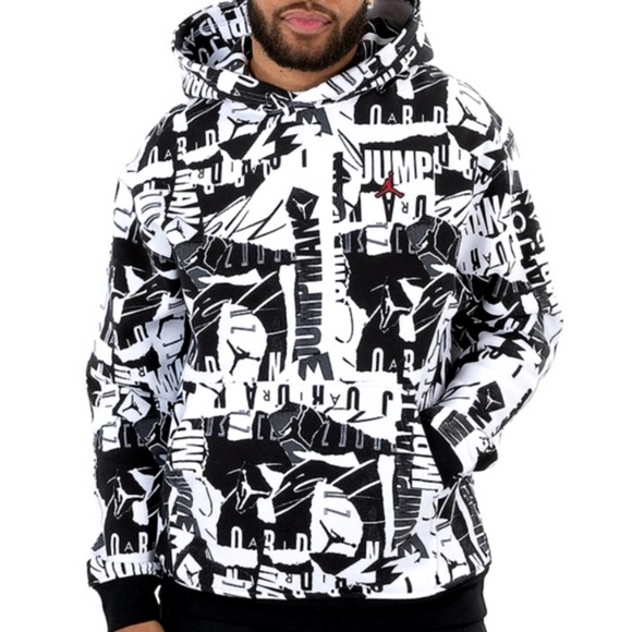 Jordan Other - Jordan Flight Jumpman Air Black White Print Hoodie NWT XXL
